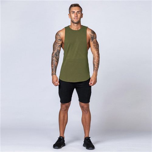 Men's Gym Tank Top Sleeveless Muscle Shirt Men Vest  Green