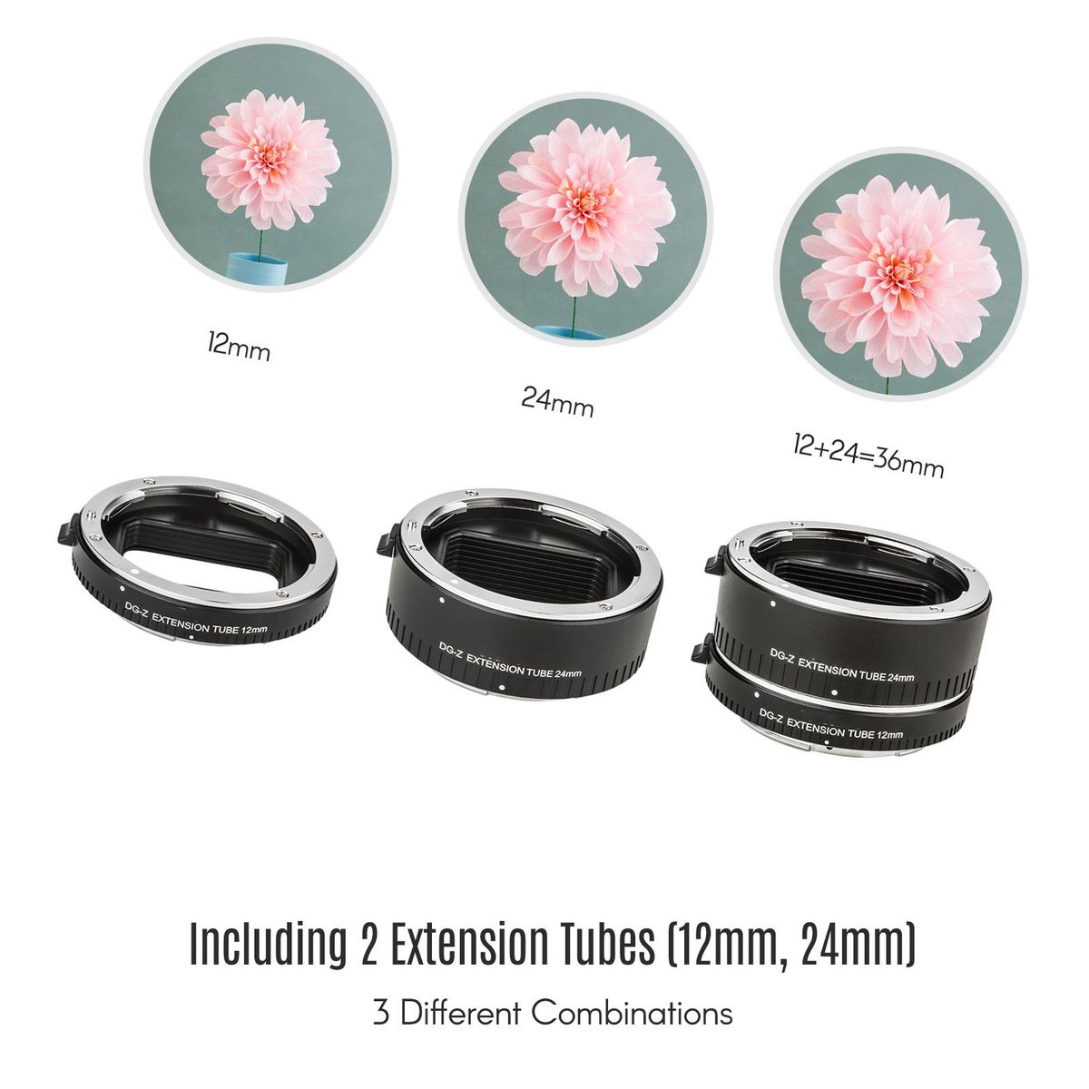 Automatic Macro Extension Tubes 12mm 24mm Full Frame Metal Adapter Ring Auto Focus Auto Exposure TTL Metering Compatible with Nikon Z Mount Cameras Lens Accessories
