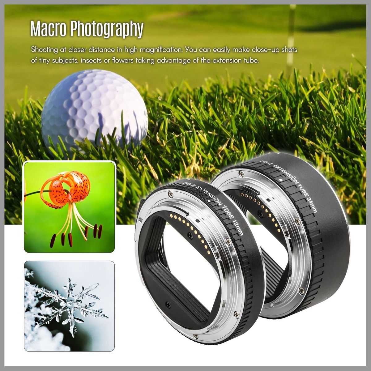 Automatic Macro Extension Tubes 12mm 24mm Full Frame Metal Adapter Ring Auto Focus Auto Exposure TTL Metering Compatible with Nikon Z Mount Cameras Lens Accessories