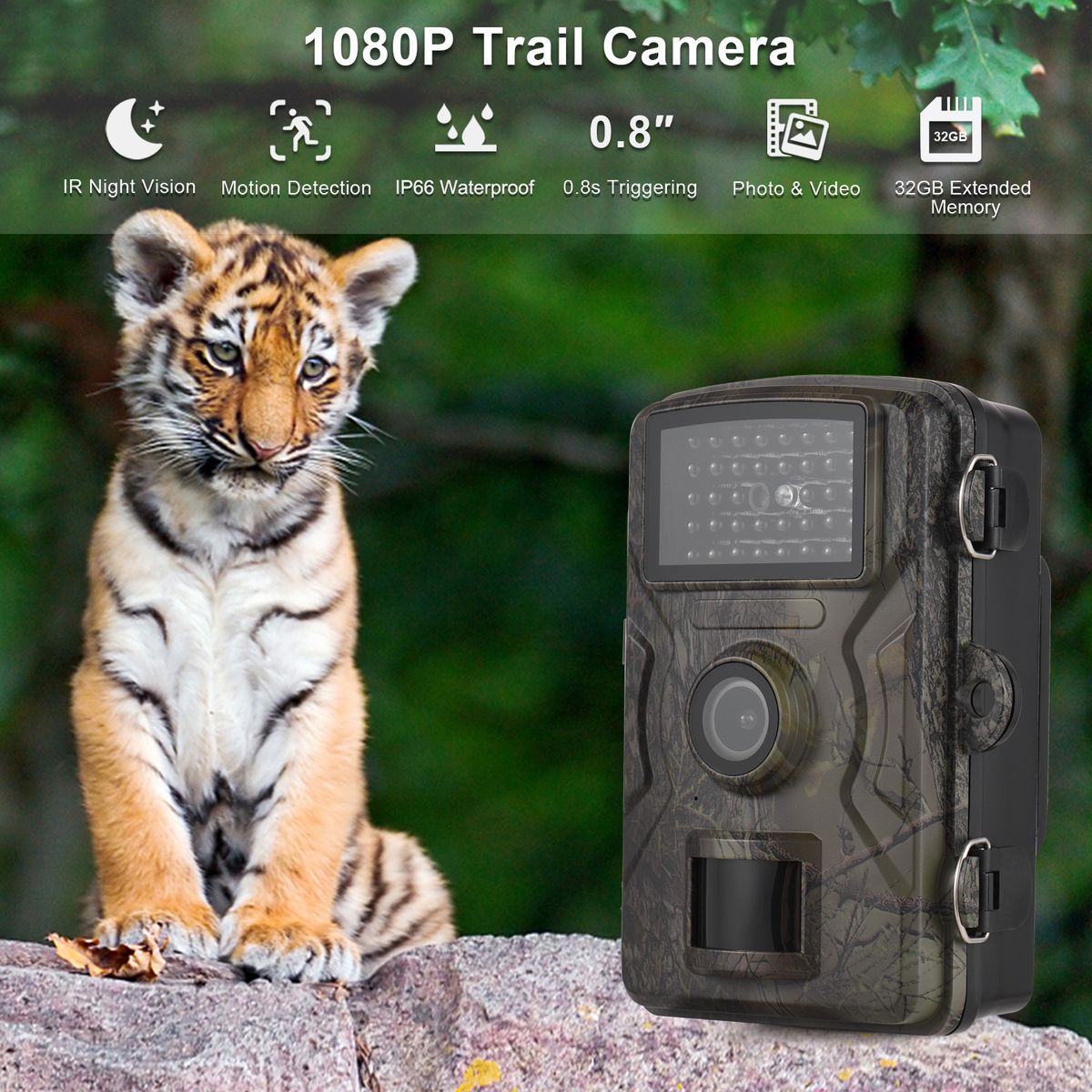 1080P Trail Camera 16MP Wildlife Scouting Camera Tracking