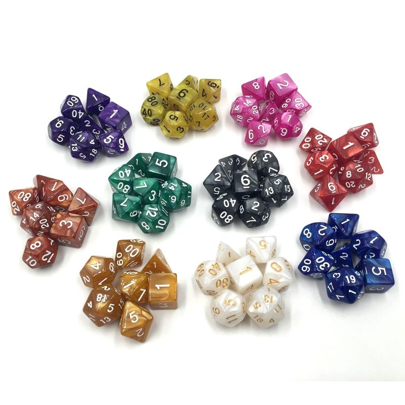 Rollooo Dice Pearl Rpg Dice 7 Pieces D4 D6 D8 D10 D% D12