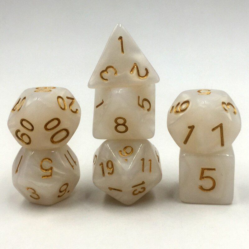 Rollooo Dice Pearl Rpg Dice 7 Pieces D4 D6 D8 D10 D% D12