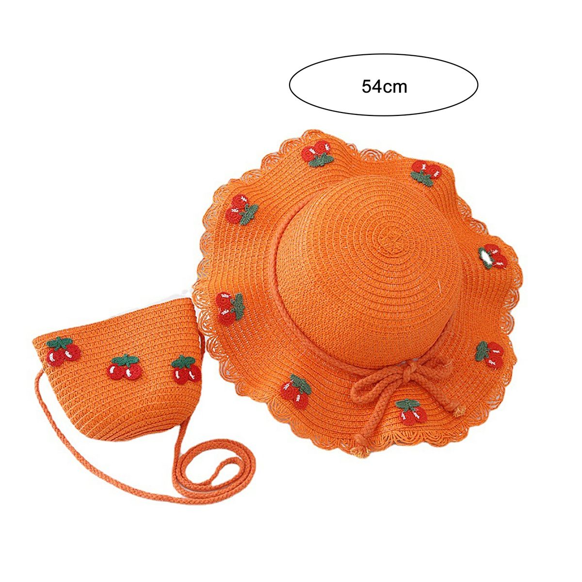 Hat Bag Set Baby Girls Breathable Straw Hat Handbag Dark Orange