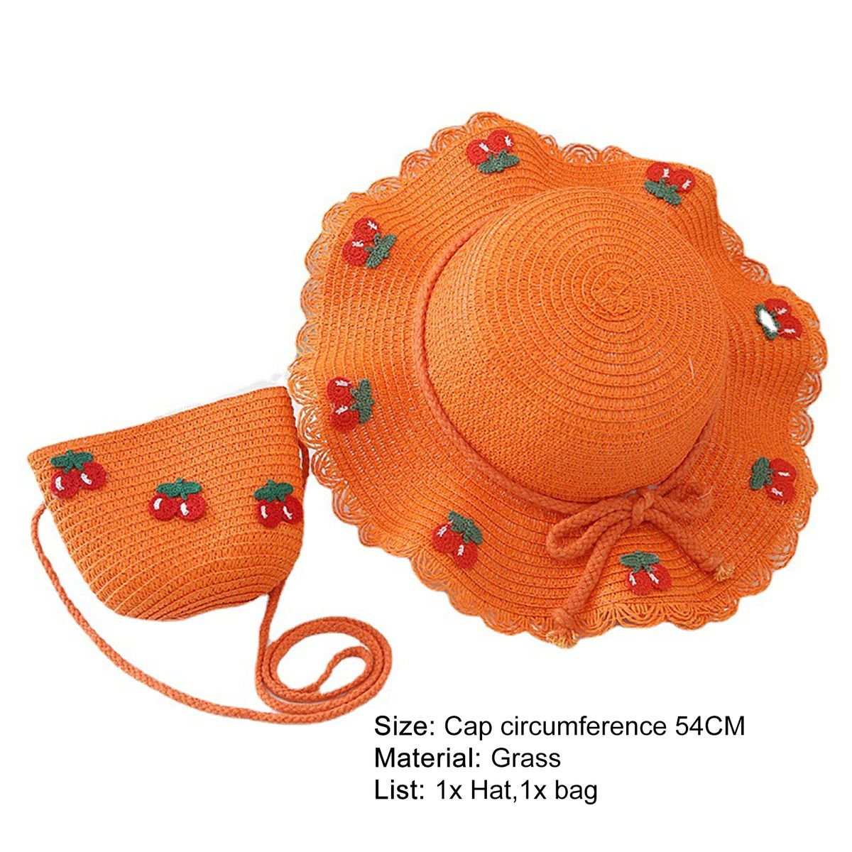 Hat Bag Set Baby Girls Breathable Straw Hat Handbag Dark Orange