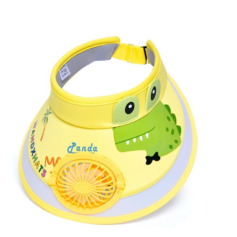 Built-in Mini Fan Cartoon Adjustable Visor Cap for Kids 3-10 Years