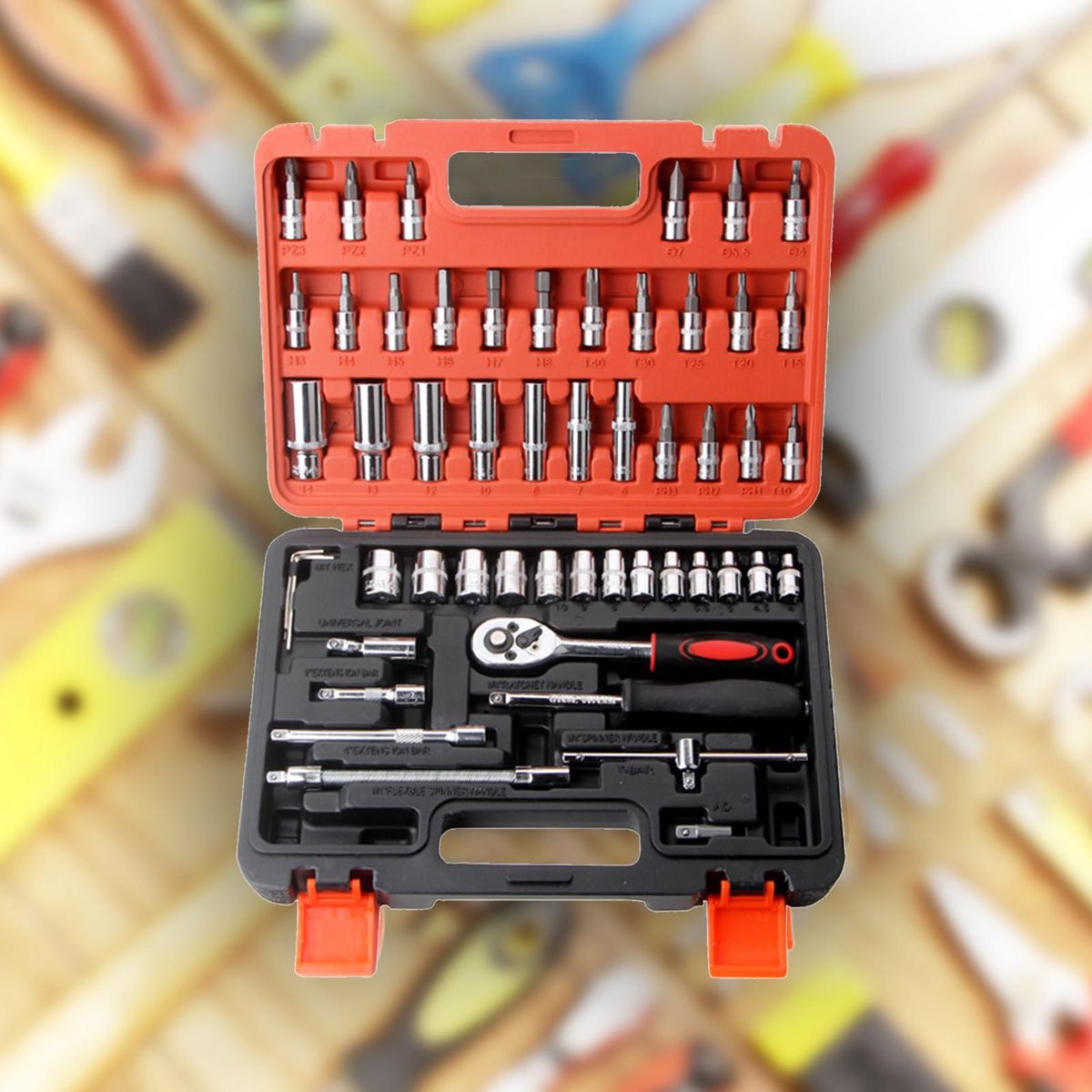 53pcs Ratchet Wrench & Socket Tools Set 1/4-inch Drive Screwdriver Repairing Kit Combination Socket Wrench Drive Socket Set with Storage Case for Home Car Automobile Bike Mechanic Projects Repair Household Garage Trunk