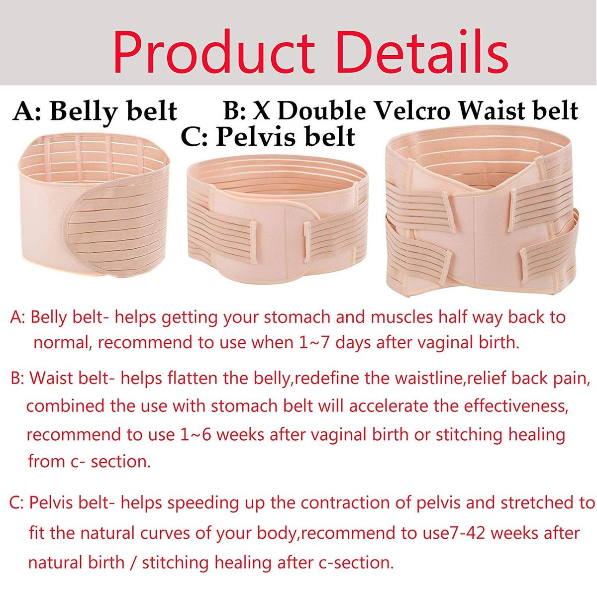 3 In 1 Postpartum Belly Belt, Soft Comfort Maternity Recovery Belt Belly Back