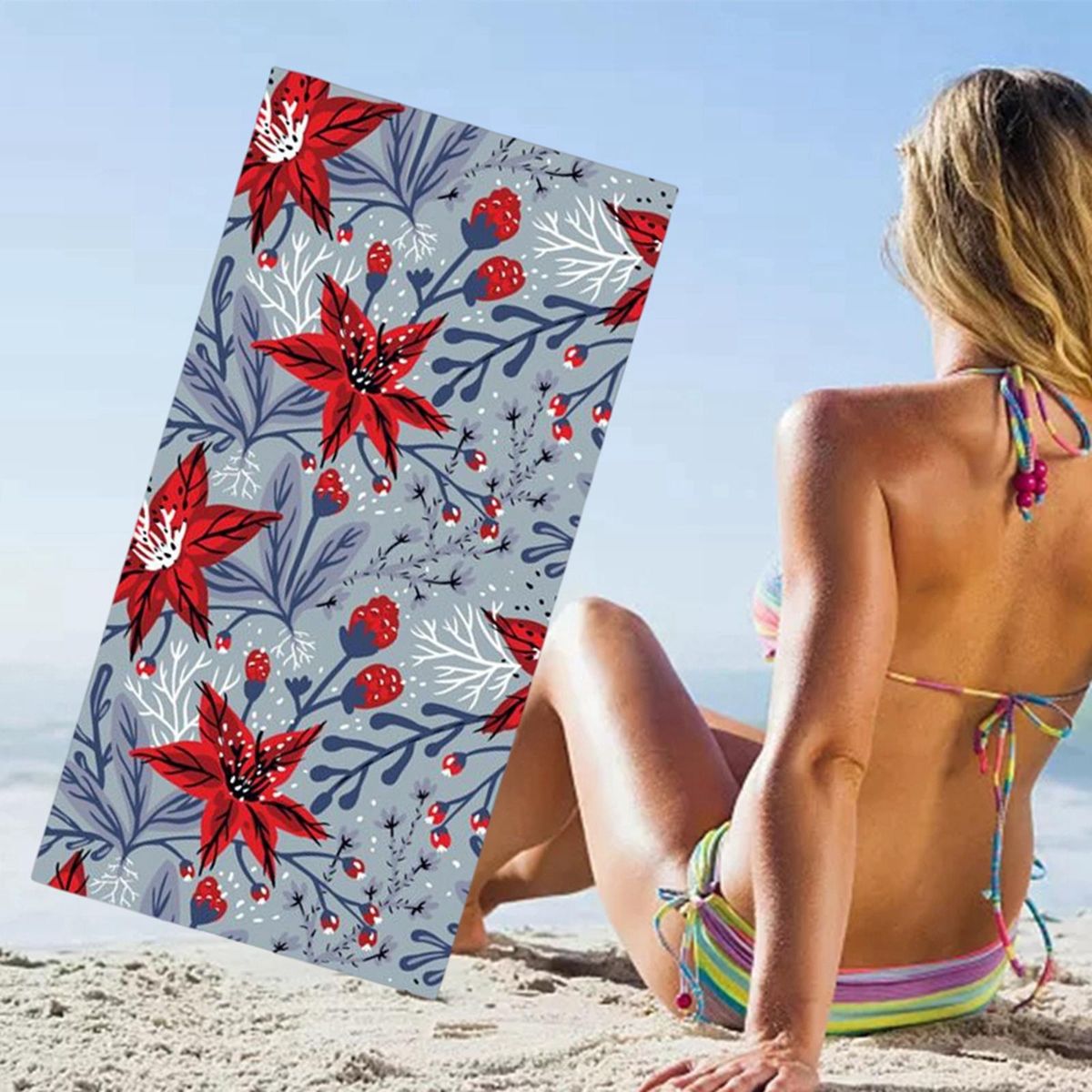 Beach Towel Pool Towels Oversized Beach Blanket Colorful For Grey