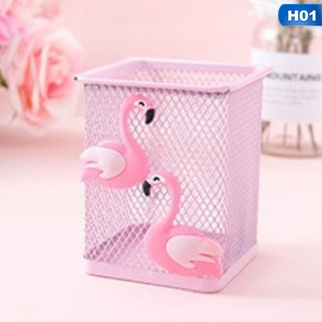 Pink Metal Pen Holder Square Pencil Pen Stand Holders