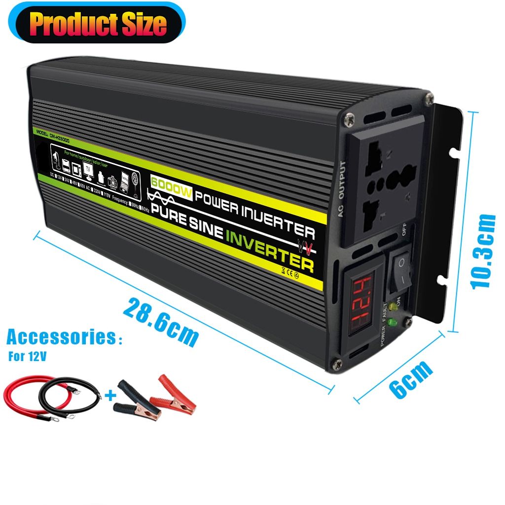 6000W Pure Sine Wave Power Inverter Car Inverter Universal Socket 12V To 220V Power Converter For Car Home Outdoor-24v To 220v 50hz