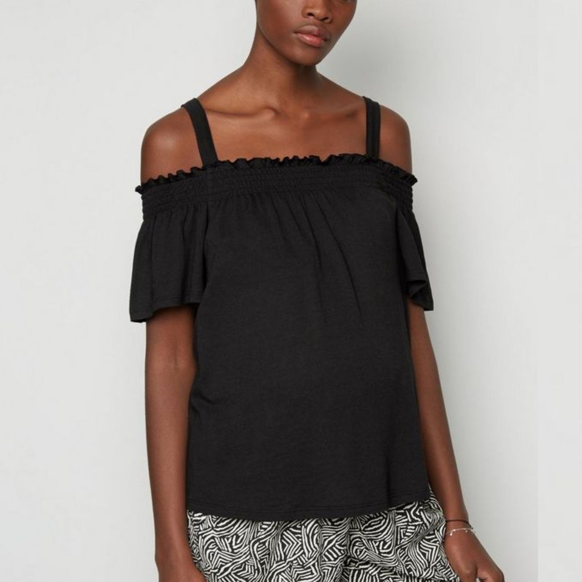 Thick Strap Bardot NecklineBlack Maternity Top