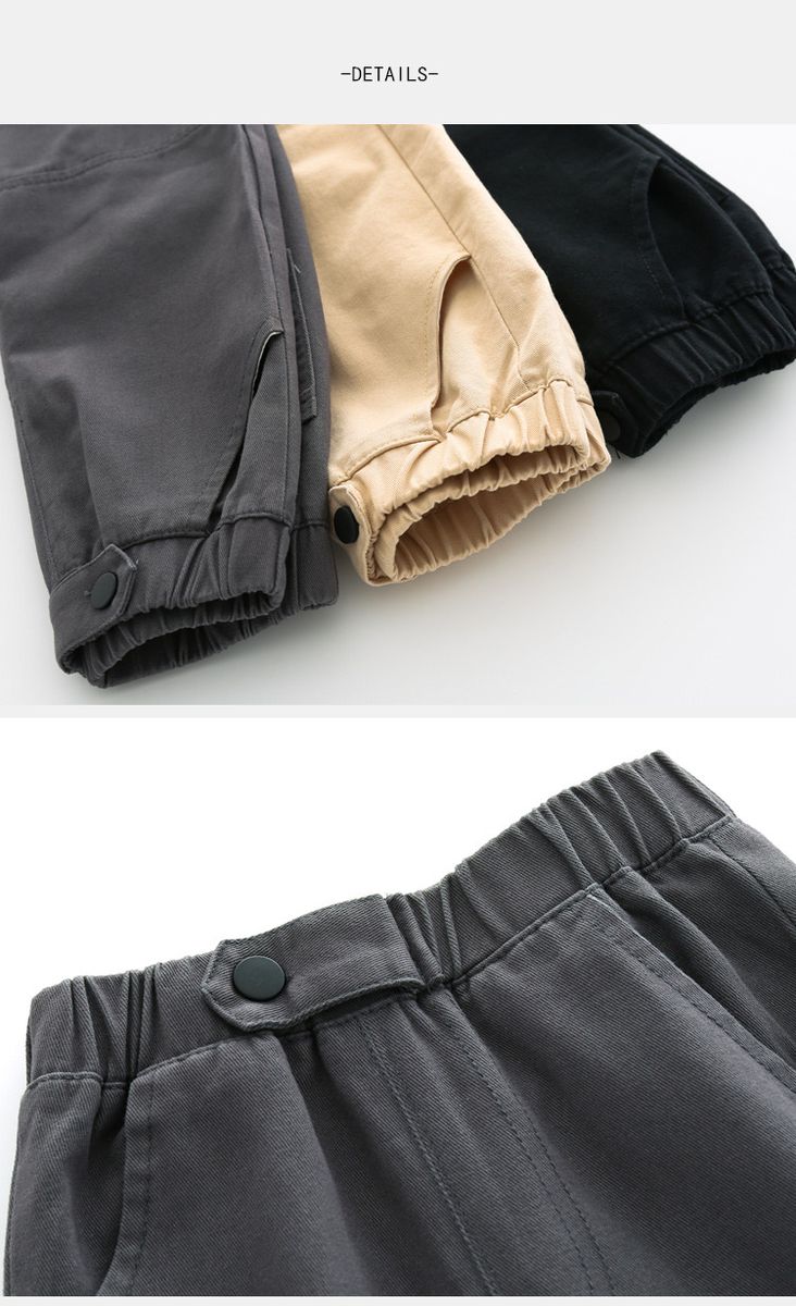 100% Cotton Kids Boys Casual Cargo Pants-Dark Grey