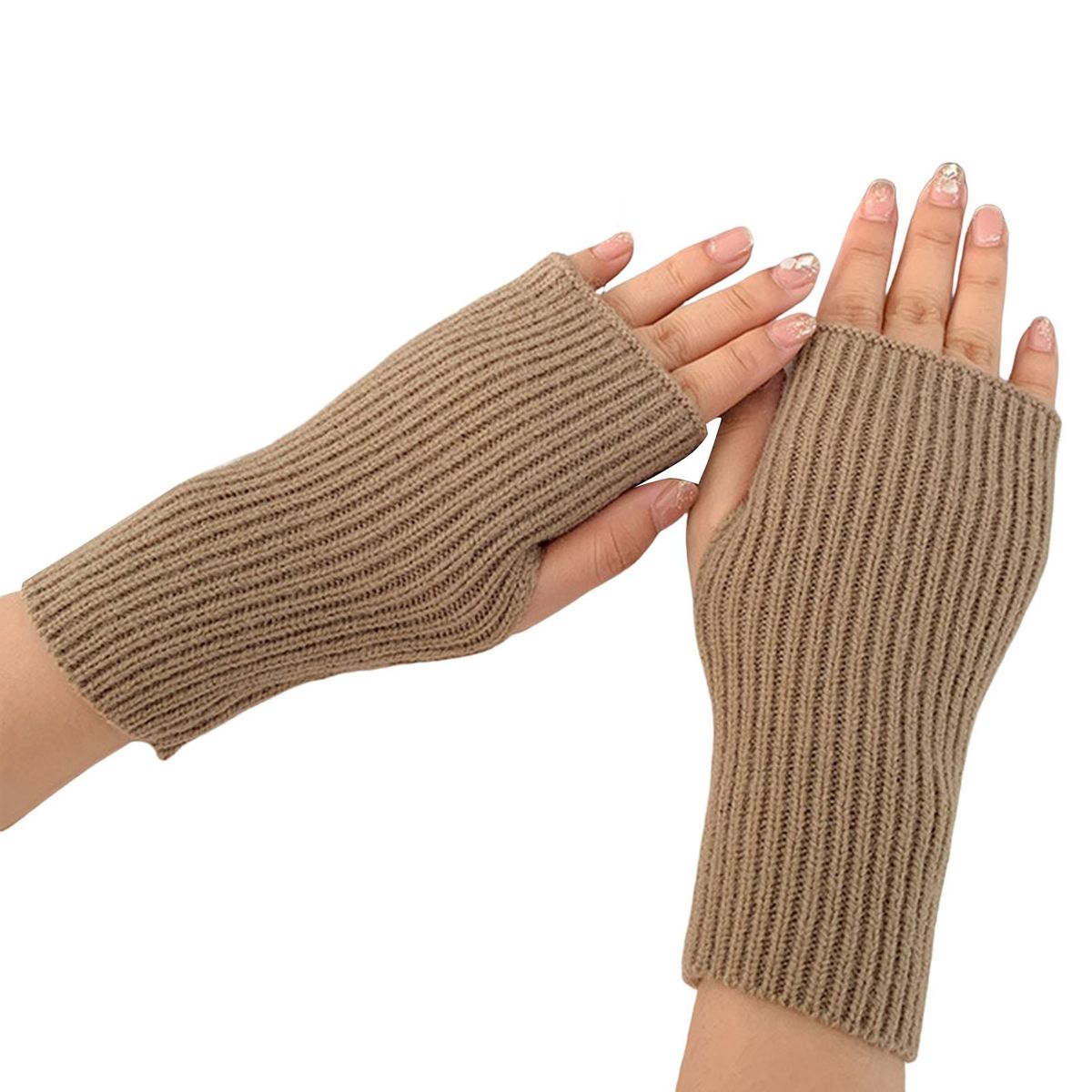 1 Pair Knitted Lady Autumn Winter Thermal Mittens Brown