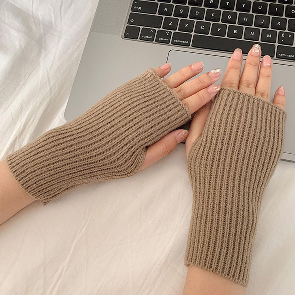 1 Pair Knitted Lady Autumn Winter Thermal Mittens Brown