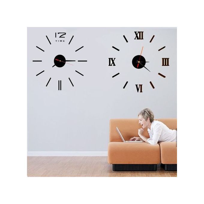 Wall Clock Watch Large Modern Simple DIY Sticker Decal 3D Roman Numeral Home