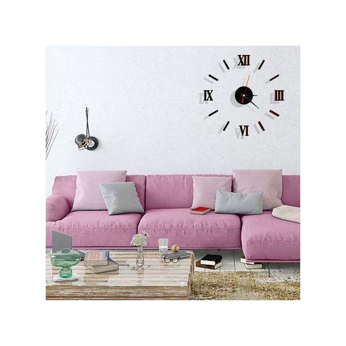 Wall Clock Watch Large Modern Simple DIY Sticker Decal 3D Roman Numeral Home