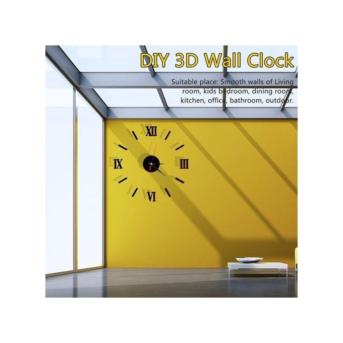 Wall Clock Watch Large Modern Simple DIY Sticker Decal 3D Roman Numeral Home