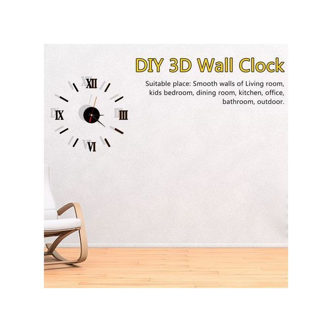 Wall Clock Watch Large Modern Simple DIY Sticker Decal 3D Roman Numeral Home