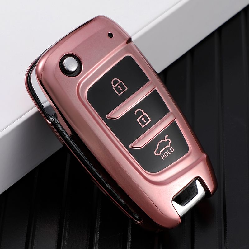 For Hyundai Solaris 2 Elantra I30 I35 I40 Tucson Kona Azera TPU Car Folding Key-Pink