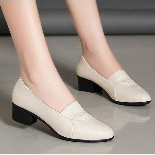 Ladies Low Heel Sweet Pointed Pump Dress Party Shoes Daily Sandals-white