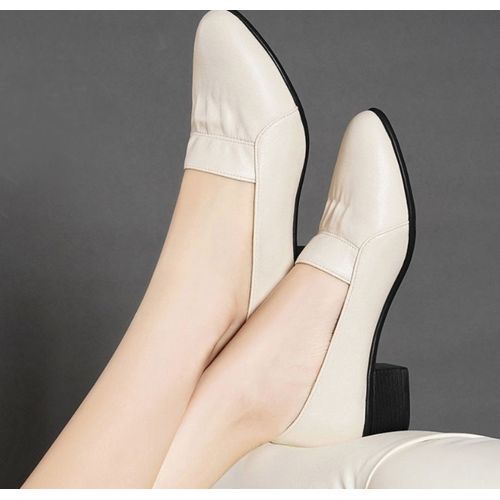 Ladies Low Heel Sweet Pointed Pump Dress Party Shoes Daily Sandals-white