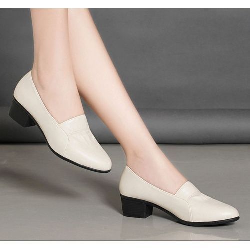 Ladies Low Heel Sweet Pointed Pump Dress Party Shoes Daily Sandals-white
