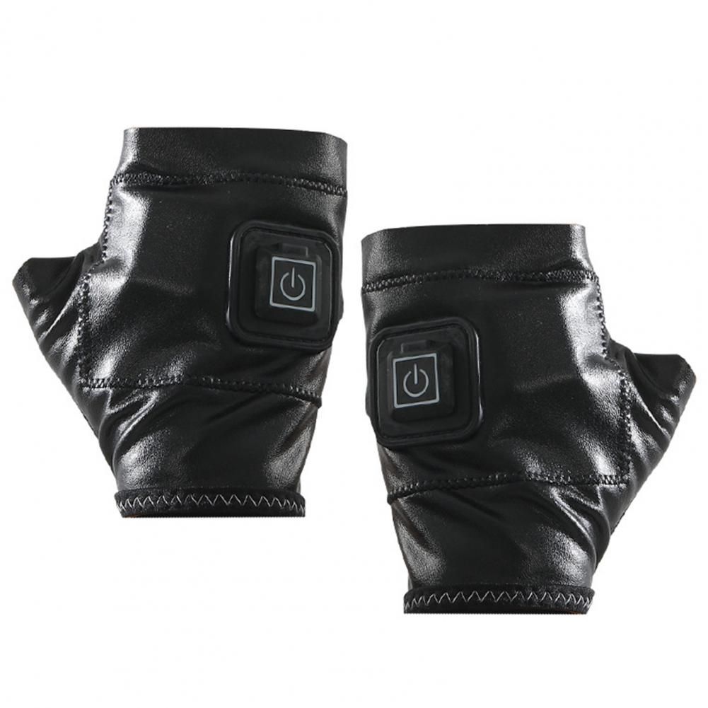 (Black)Heated Gloves 1 Pair Unisex Waterproof 2000mAh Battery  Autumn Winter Half Finger Glove SCO