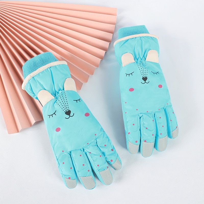(Sky Blue)Children Kids Winter Waterproof Snow Gloves Solid