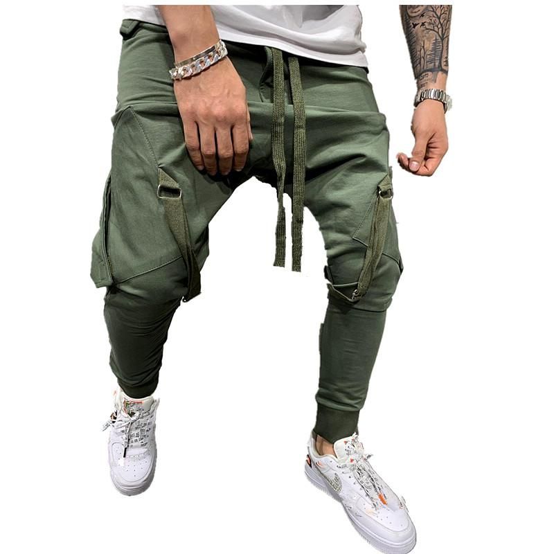Men's tracksuit pants with tether hip hop big pocket and leg straps casual tracksuit pants long pants