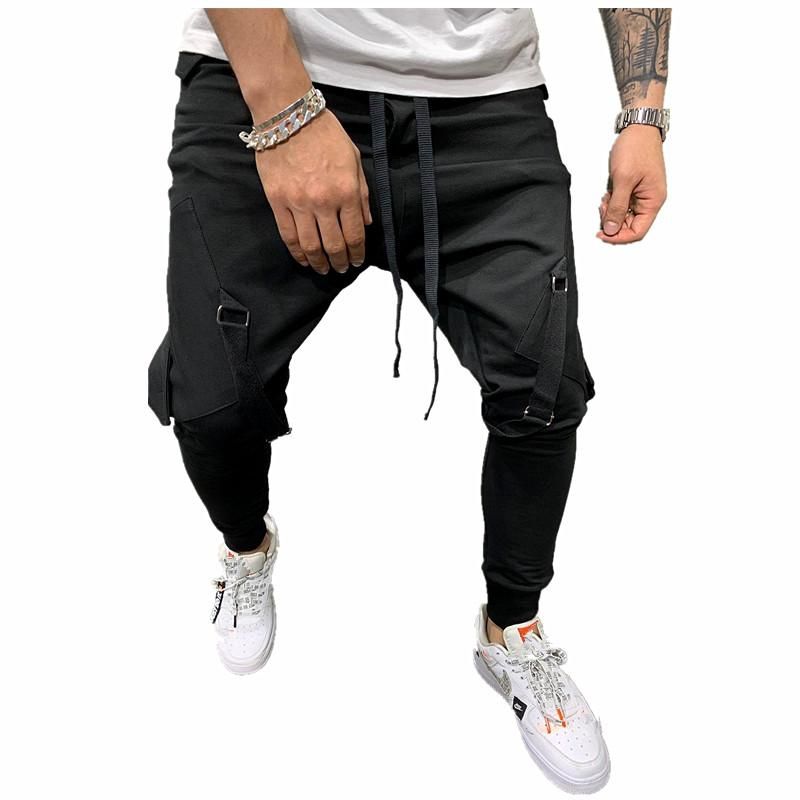 Men's tracksuit pants with tether hip hop big pocket and leg straps casual tracksuit pants long pants