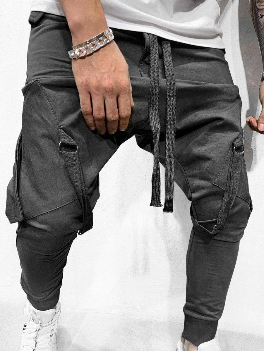 Men's tracksuit pants with tether hip hop big pocket and leg straps casual tracksuit pants long pants