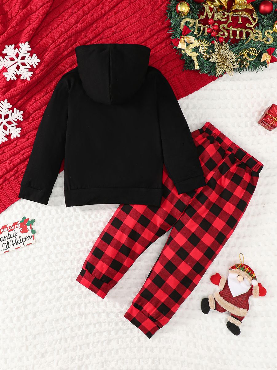 Baby Girl Christmas Printed Hooded Sweatshirt Plaid Pants