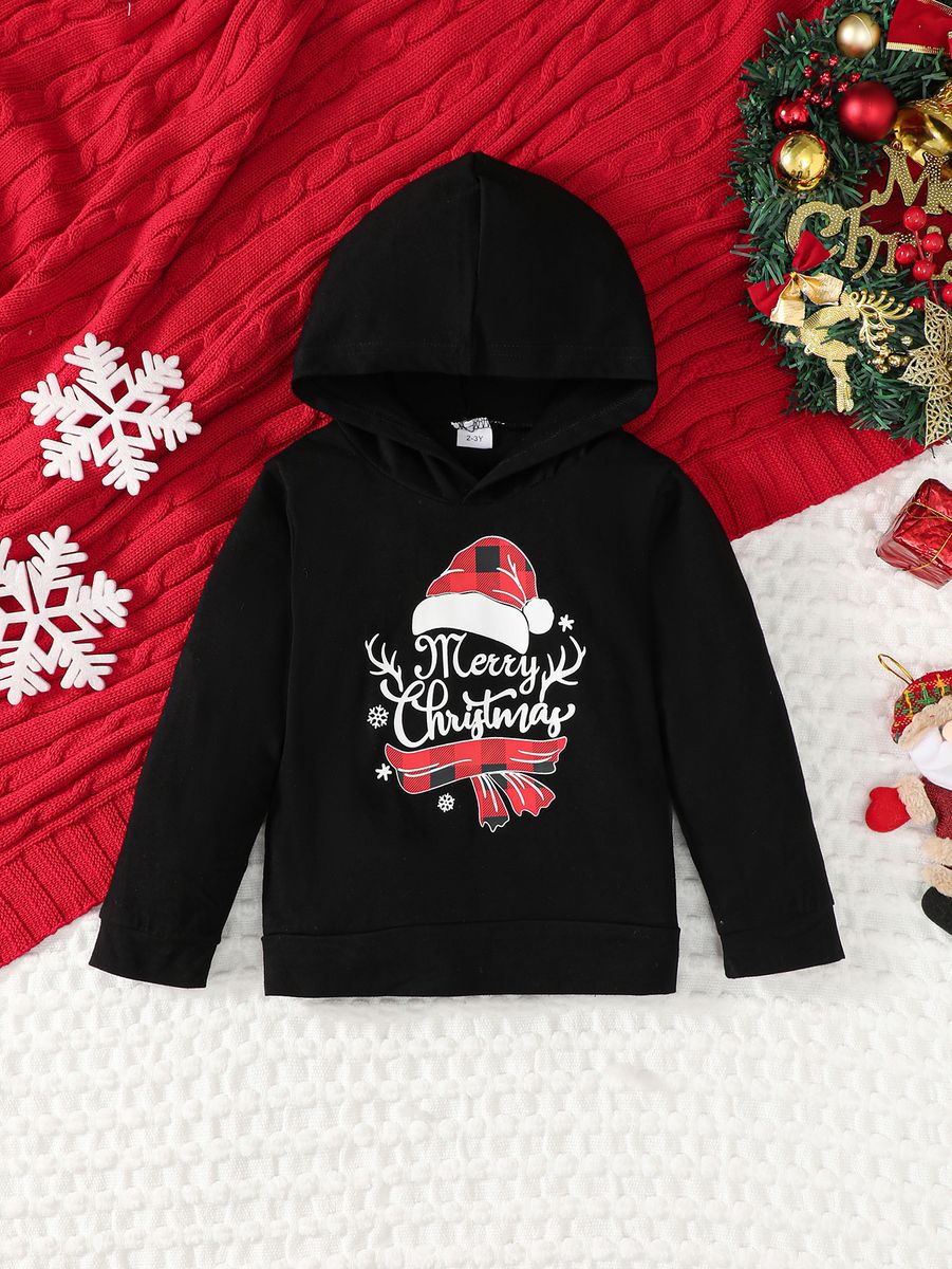 Baby Girl Christmas Printed Hooded Sweatshirt Plaid Pants