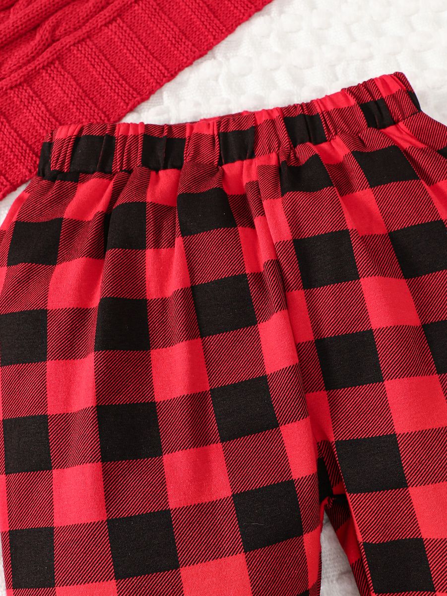 Baby Girl Christmas Printed Hooded Sweatshirt Plaid Pants
