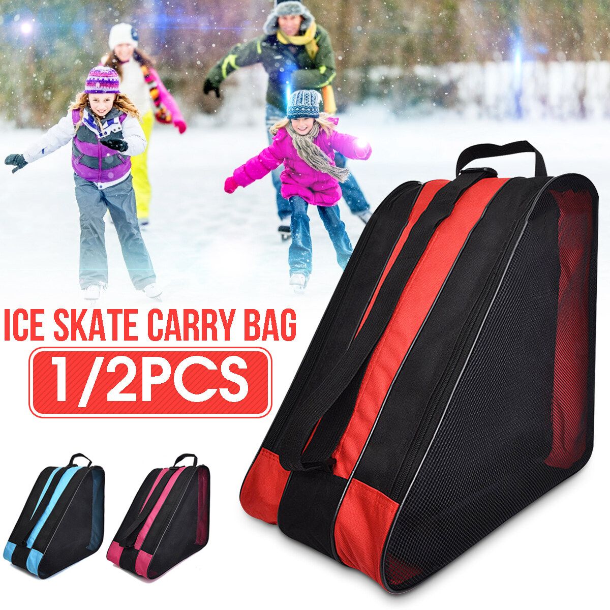 Portable Ice Skate Roller Blading Carry Bag Single Shoulder For Kids Adult Blue Red
