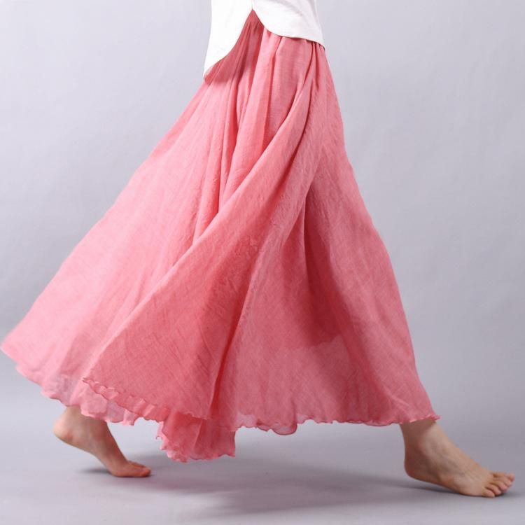 Sen Women's Literature and Art Large Cotton and Linen Half Skirt Elastic Waist Linen A-line Skirt