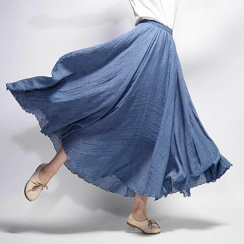 Sen Women's Literature and Art Large Cotton and Linen Half Skirt Elastic Waist Linen A-line Skirt