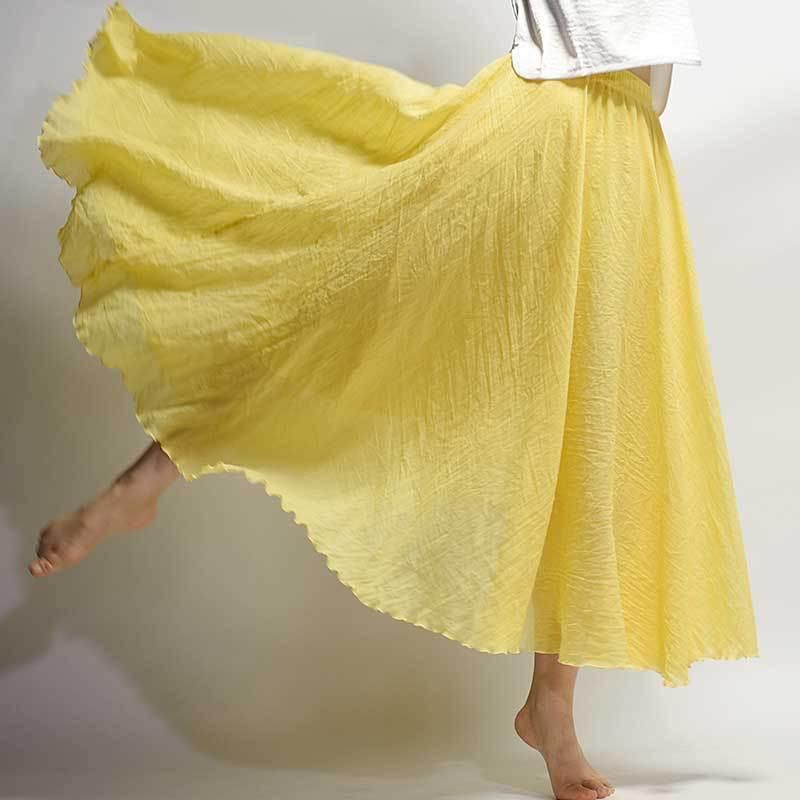 Sen Women's Literature and Art Large Cotton and Linen Half Skirt Elastic Waist Linen A-line Skirt