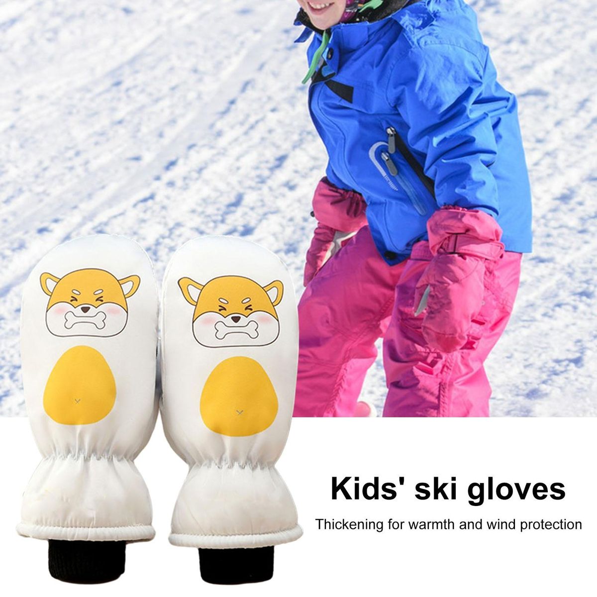 Non-slip Ski Gloves Cozy Cartoon Ski Gloves for Toddlers Waterproof