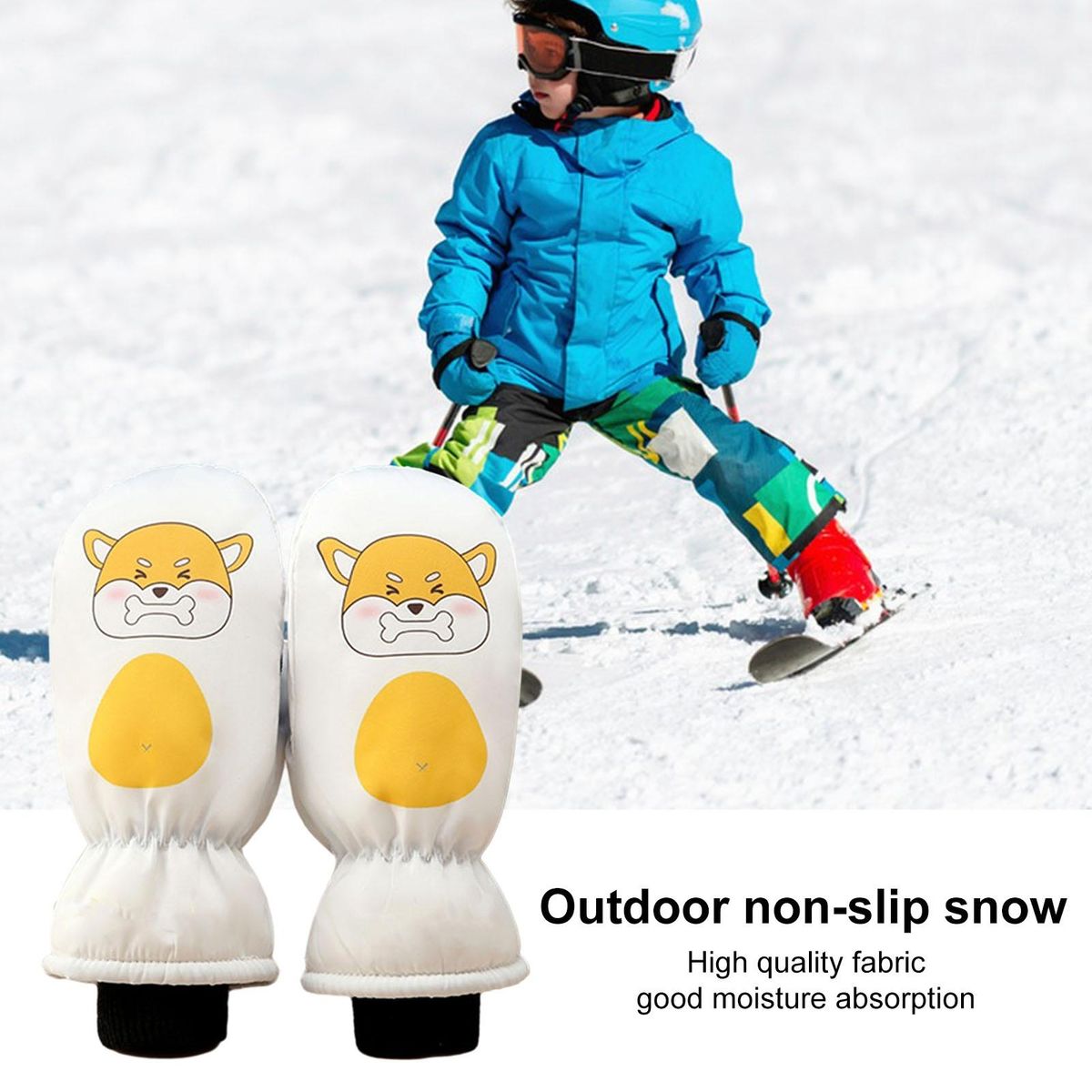 Non-slip Ski Gloves Cozy Cartoon Ski Gloves for Toddlers Waterproof