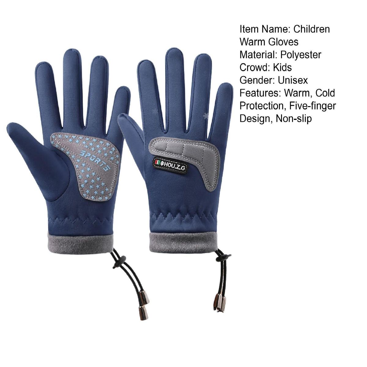 Children Warm Gloves Snowproof Kids 5-finger Gloves with for Skiing Blue