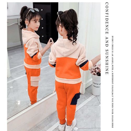Kids' Clothes Girls' Pant Suits Two-piece Double Sided Velvet Hooded Sweater