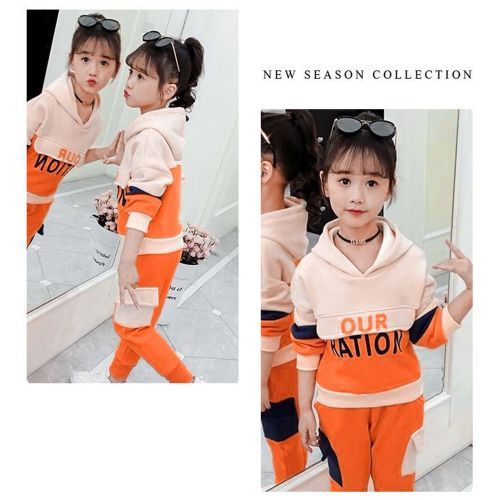 Kids' Clothes Girls' Pant Suits Two-piece Double Sided Velvet Hooded Sweater