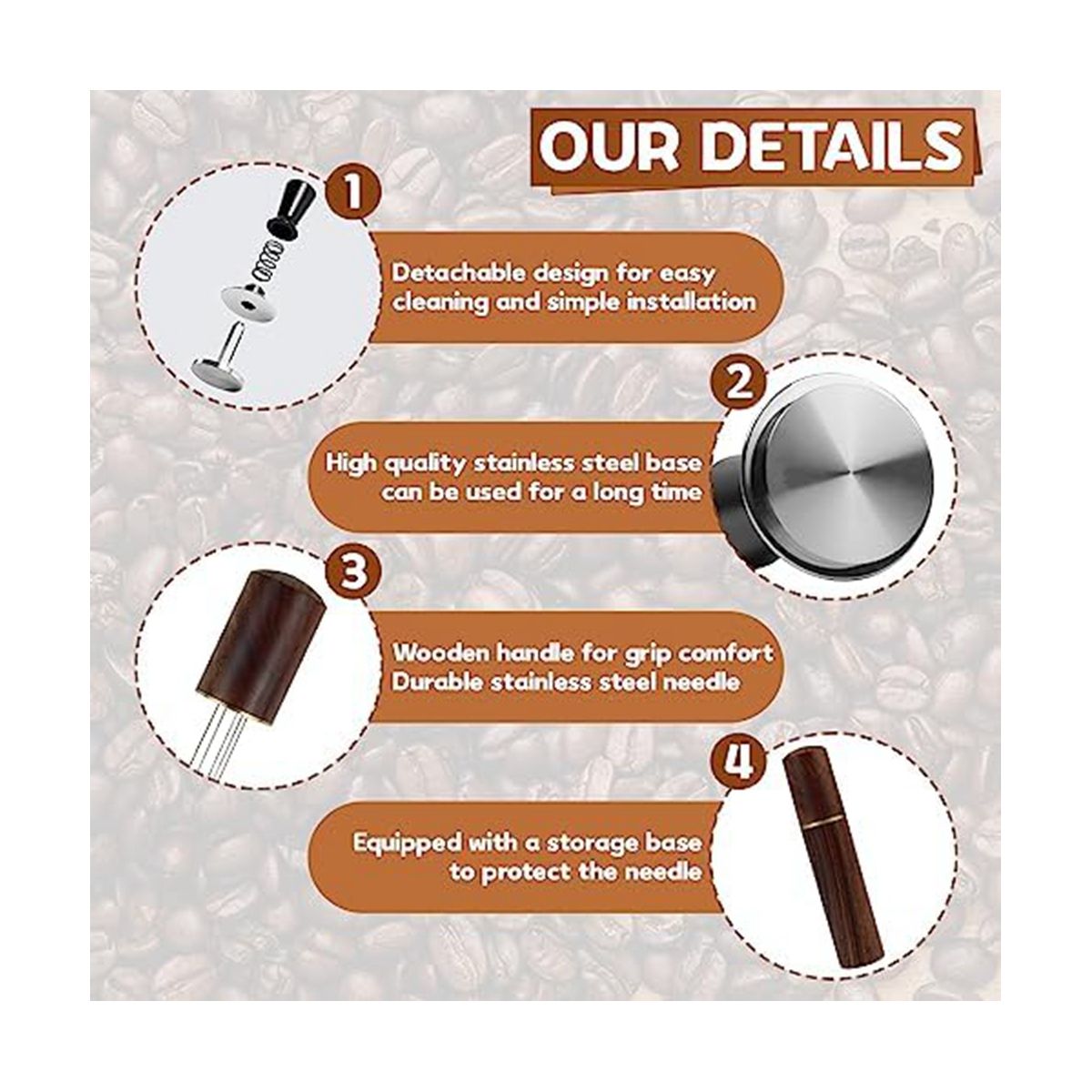 Espresso Tamper 51mm & Espresso Stirrer, Espresso Tamper, Calibrated Spring Loaded Hand Tamper Stainless Steel Base