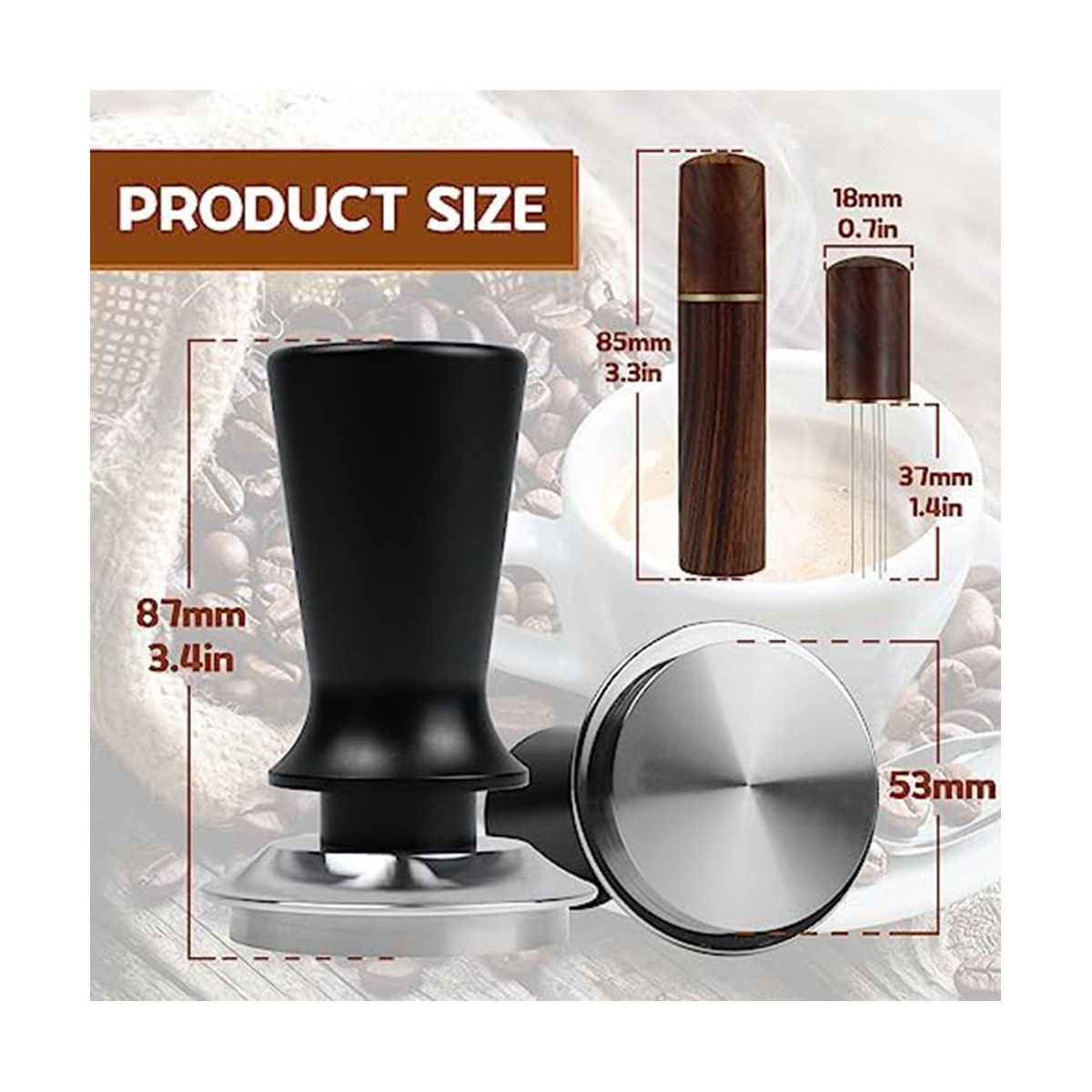 Espresso Tamper 51mm & Espresso Stirrer, Espresso Tamper, Calibrated Spring Loaded Hand Tamper Stainless Steel Base