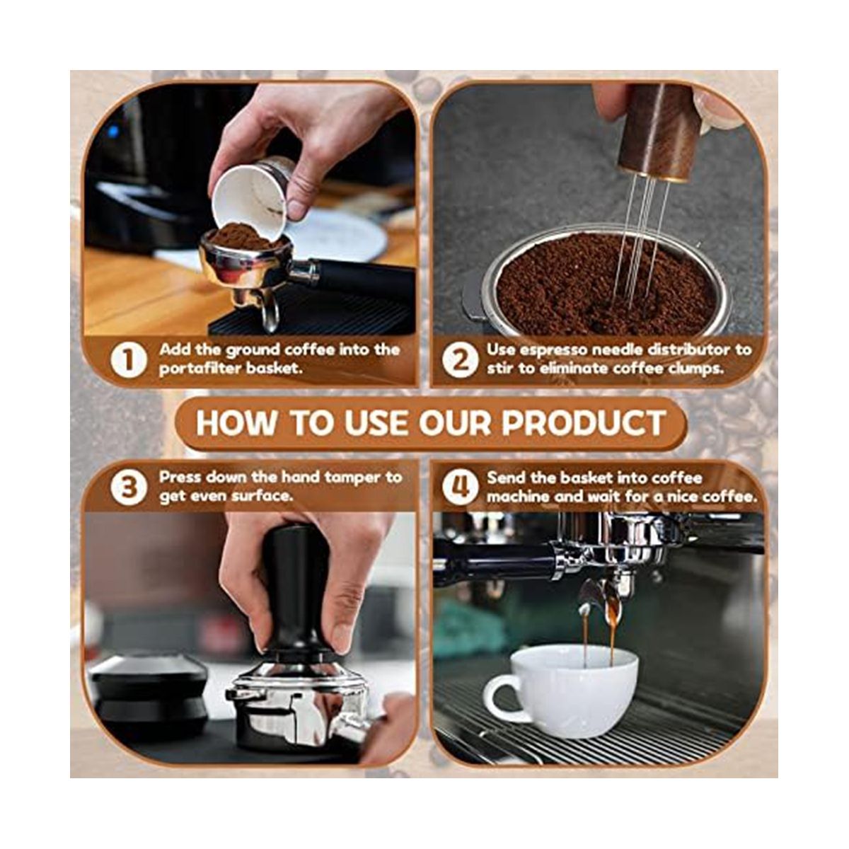 Espresso Tamper 51mm & Espresso Stirrer, Espresso Tamper, Calibrated Spring Loaded Hand Tamper Stainless Steel Base