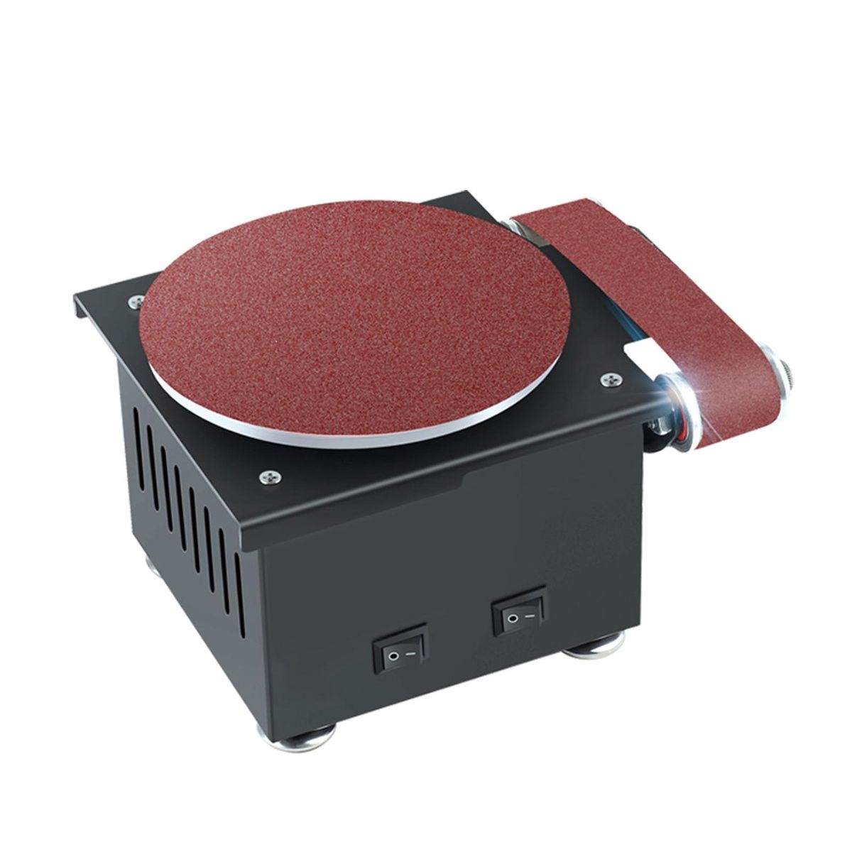 Mini Bench Belt and Disc Sander Sanding Roller with Flexible Extension Rod Kit Electric Edge Sharpener 7 Variable Speed with Sanding Disc/ Belt/ Band/ Wheel DIY Benchtop Polishing Grinding Machine for Wood Metal Acrylic