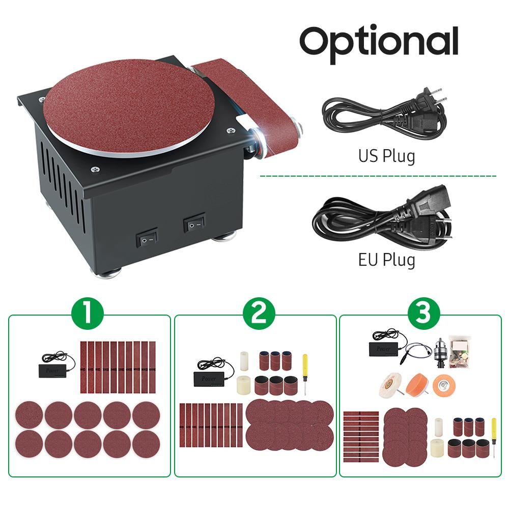 Mini Bench Belt and Disc Sander Sanding Roller with Flexible Extension Rod Kit Electric Edge Sharpener 7 Variable Speed with Sanding Disc/ Belt/ Band/ Wheel DIY Benchtop Polishing Grinding Machine for Wood Metal Acrylic