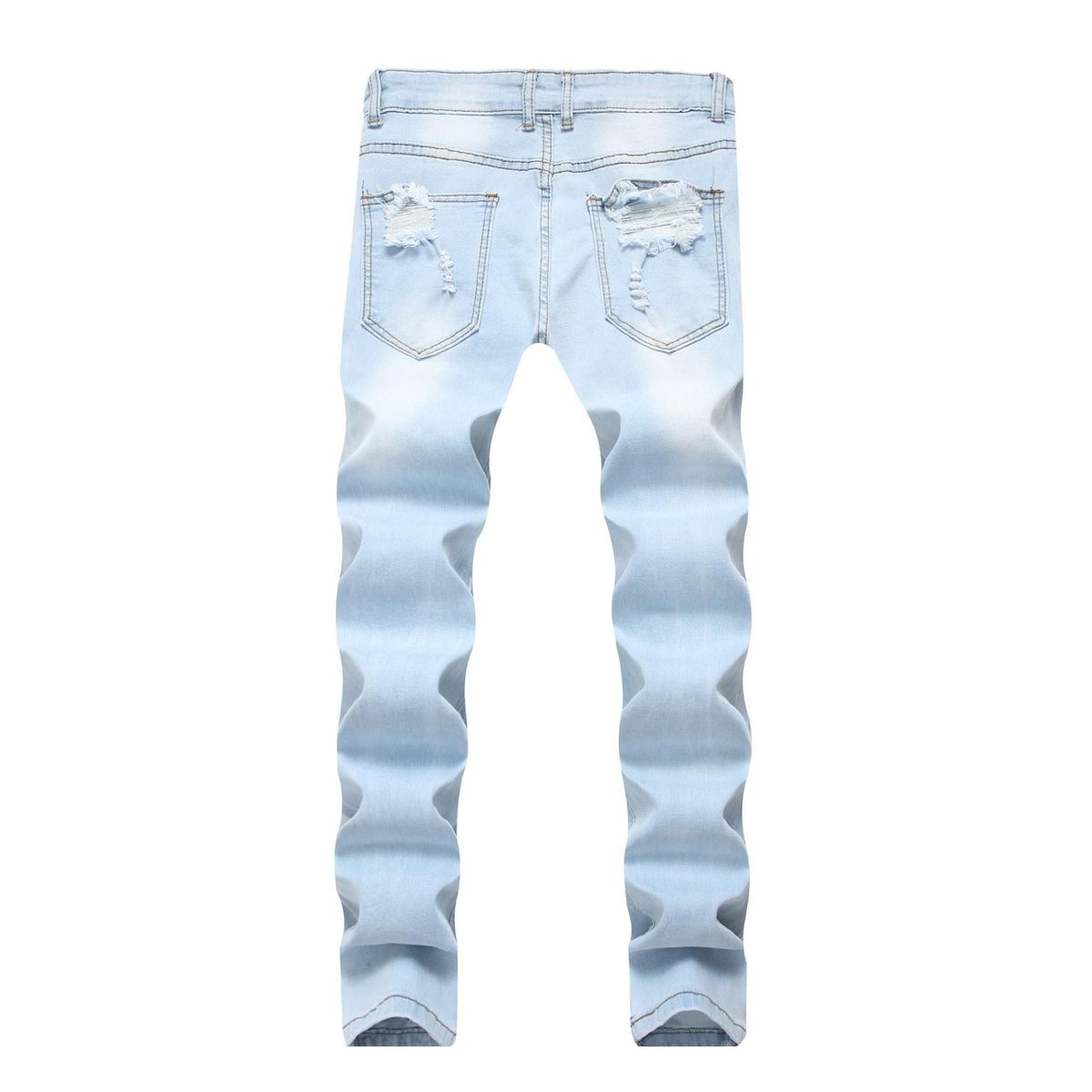 Cross-border source of foreign trade new men's embroidered rose denim hole light blue pants slim size stretch trousers 1823lightblue 36