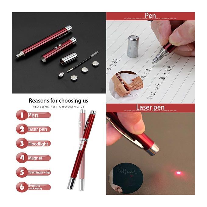 5in1 Retractable Red Laser Pointer Teaching Tool LED Lighting Metal Pen Interactive Cat Stick Toy